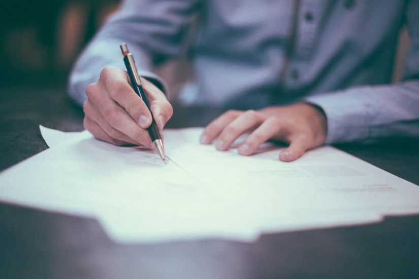 Lawyer writing papers